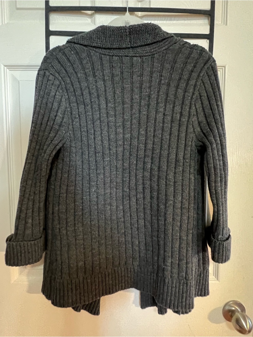 Charcoal Ribbed Open-Front Cardigan Sweater - Picture 4 of 5